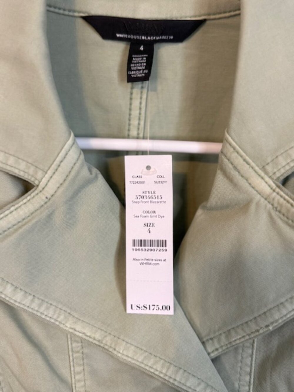 White House Black Market Sea Foam Green Double Breasted Cropped Jacket Size 4 - Picture 12 of 12